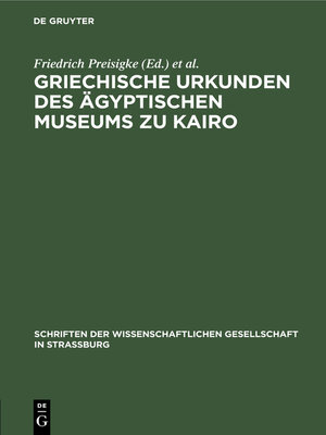 cover image of Griechische Urkunden des Ägyptischen Museums zu Kairo